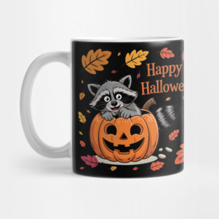 Happy Halloween with Raccoon in Pumpkin Mug