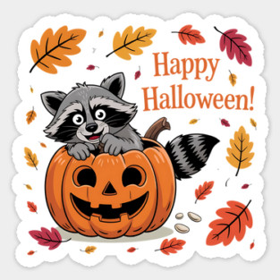 Happy Halloween with Raccoon in Pumpkin Sticker