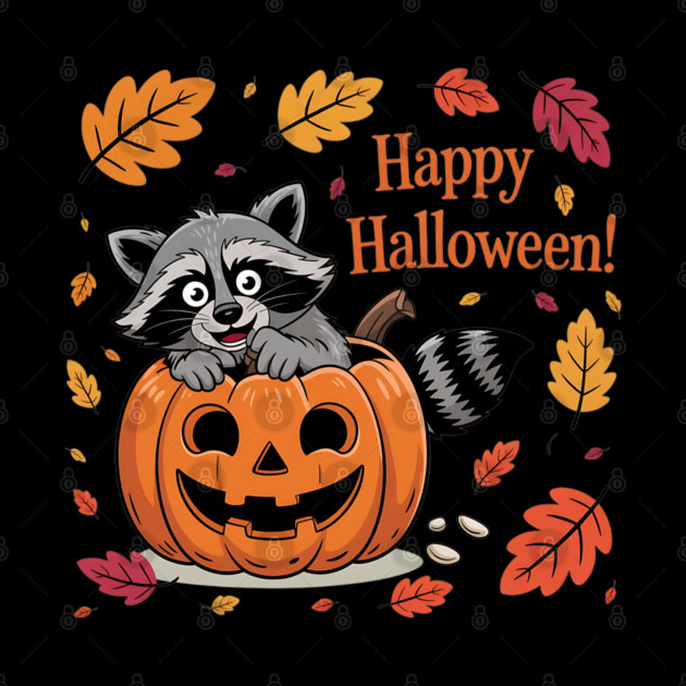 Happy Halloween with Raccoon in Pumpkin by BirdsnStuff