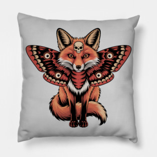 Red Fox with Gothic Death’s-Head Moth Wings Pillow