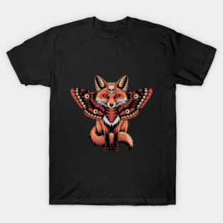 Red Fox with Gothic Death’s-Head Moth Wings T-Shirt
