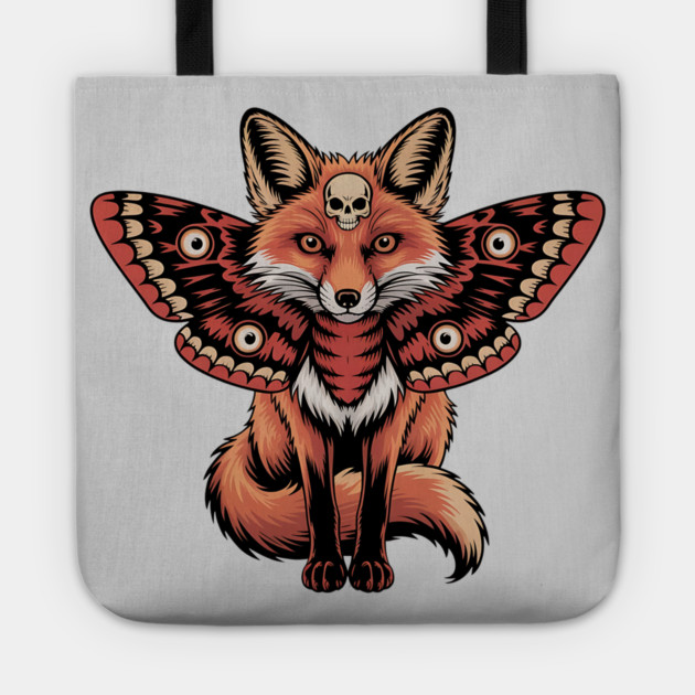 Red Fox with Gothic Death’s-Head Moth Wings Tote by BirdsnStuff
