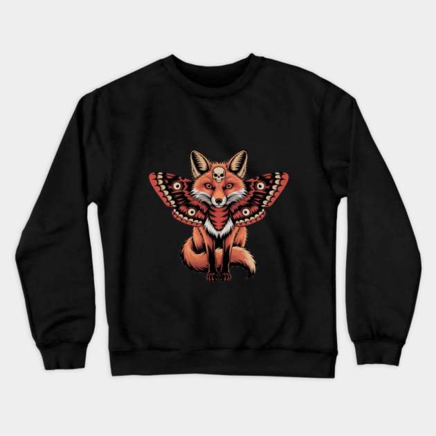 Red Fox with Gothic Death’s-Head Moth Wings Crewneck Sweatshirt by BirdsnStuff