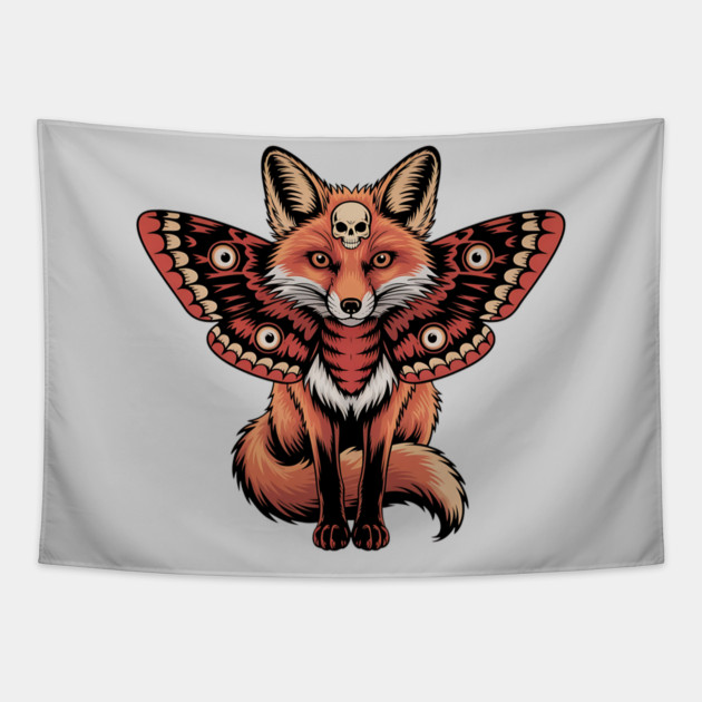 Red Fox with Gothic Death’s-Head Moth Wings Tapestry by BirdsnStuff