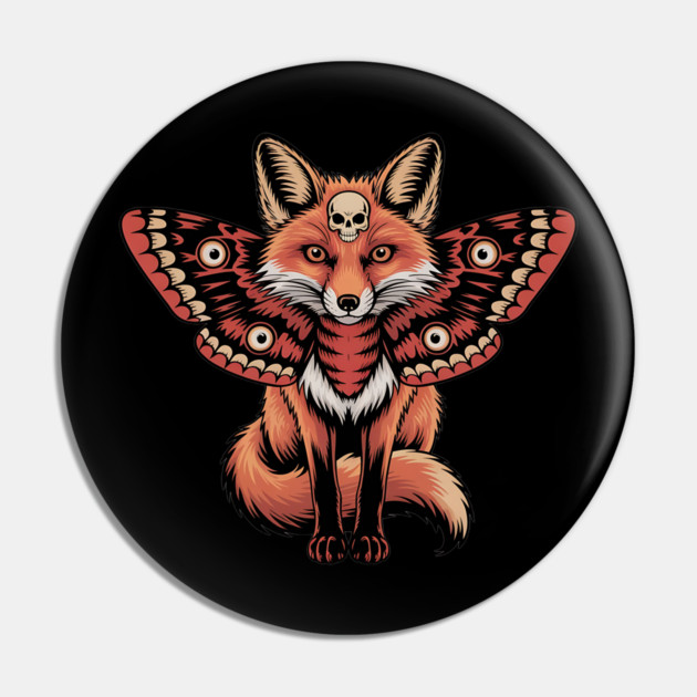 Red Fox with Gothic Death’s-Head Moth Wings Pin by BirdsnStuff