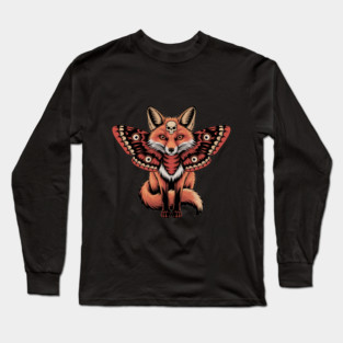Red Fox with Gothic Death’s-Head Moth Wings Long Sleeve T-Shirt