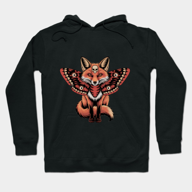 Red Fox with Gothic Death’s-Head Moth Wings Hoodie by BirdsnStuff