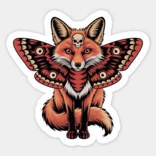 Red Fox with Gothic Death’s-Head Moth Wings Sticker