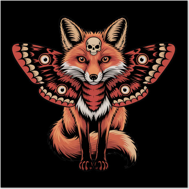 Red Fox with Gothic Death’s-Head Moth Wings Wall Art by BirdsnStuff