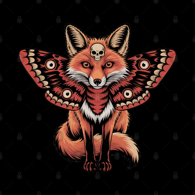 Red Fox with Gothic Death’s-Head Moth Wings by BirdsnStuff