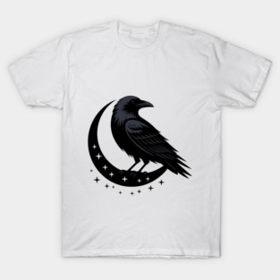 Gothic Raven Silhouette Minimalist Black Bird Design T-Shirt