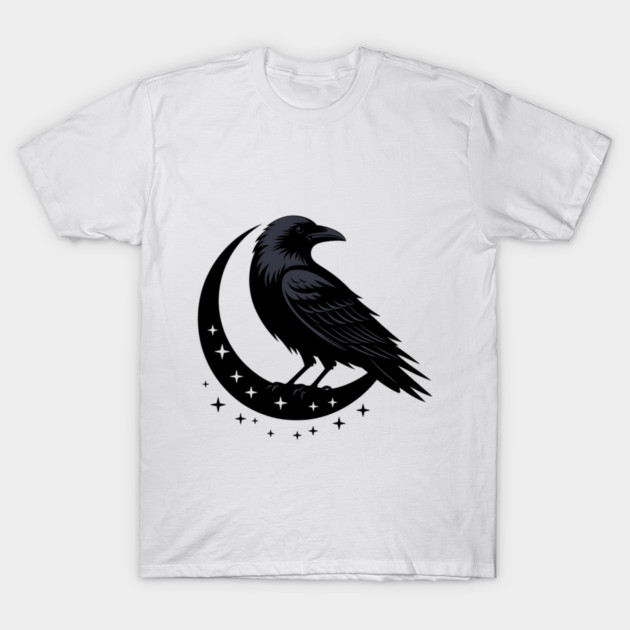 Gothic Raven Silhouette Minimalist Black Bird Design T-Shirt by BirdsnStuff