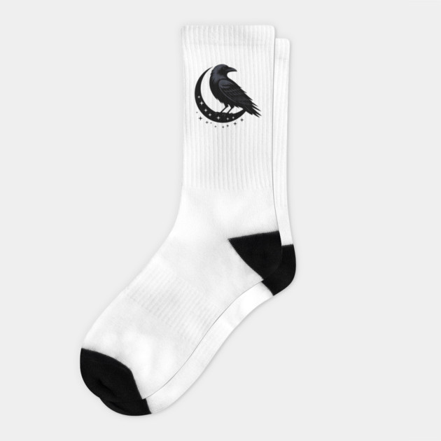 Gothic Raven Silhouette Minimalist Black Bird Design Socks by BirdsnStuff