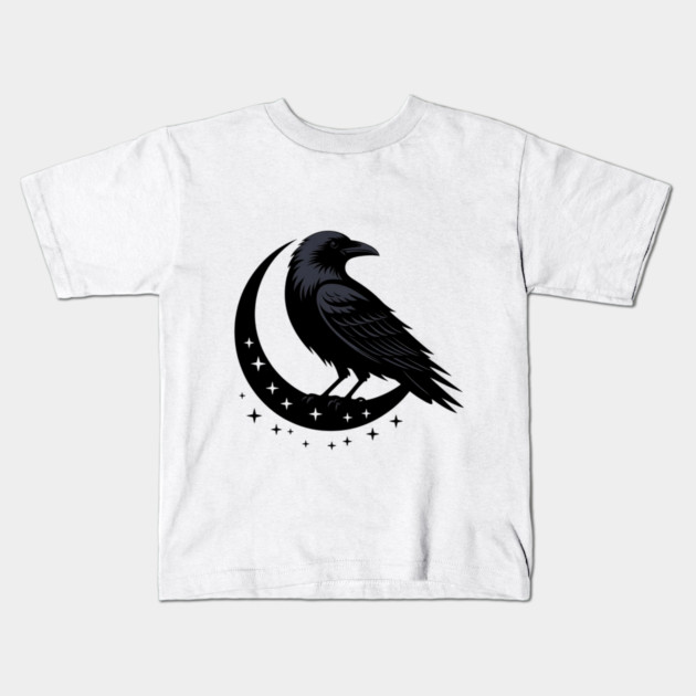 Gothic Raven Silhouette Minimalist Black Bird Design Kids T-Shirt by BirdsnStuff