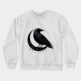 Gothic Raven Silhouette Minimalist Black Bird Design Crewneck Sweatshirt