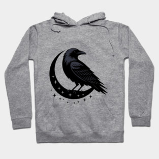 Gothic Raven Silhouette Minimalist Black Bird Design Hoodie