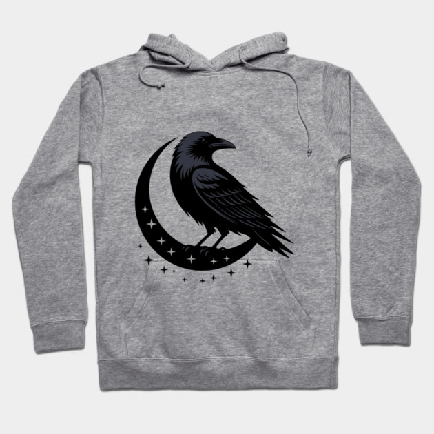Gothic Raven Silhouette Minimalist Black Bird Design Hoodie by BirdsnStuff