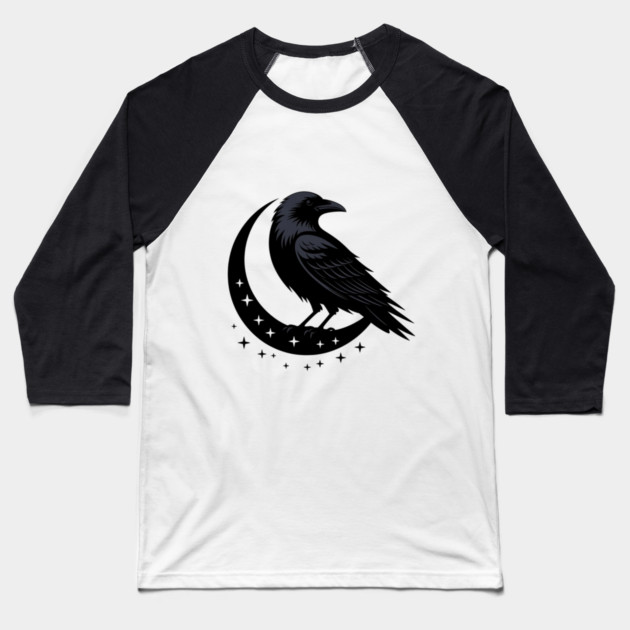 Gothic Raven Silhouette Minimalist Black Bird Design Baseball T-Shirt by BirdsnStuff