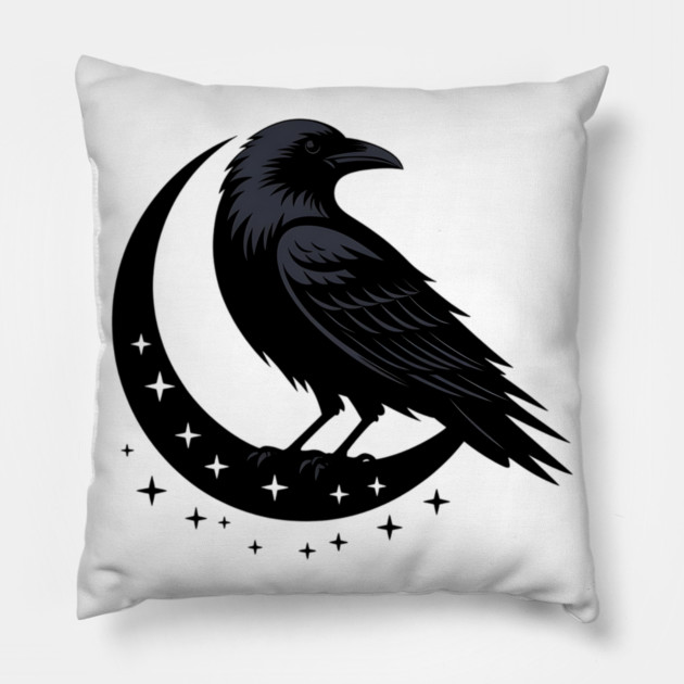 Gothic Raven Silhouette Minimalist Black Bird Design Pillow by BirdsnStuff
