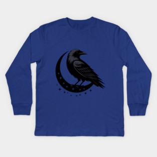 Gothic Raven Silhouette Minimalist Black Bird Design Kids Long Sleeve T-Shirt