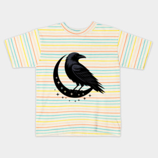 Gothic Raven Silhouette Minimalist Black Bird Design Kids T-Shirt