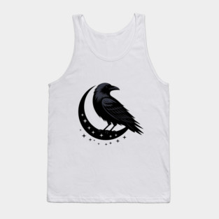 Gothic Raven Silhouette Minimalist Black Bird Design Tank Top