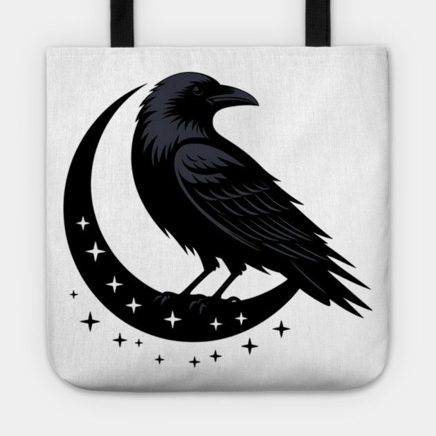 Gothic Raven Silhouette Minimalist Black Bird Design Tote by BirdsnStuff