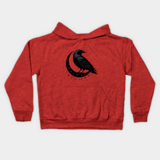 Gothic Raven Silhouette Minimalist Black Bird Design Kids Hoodie