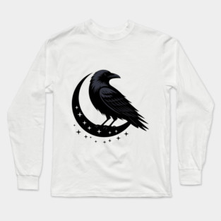 Gothic Raven Silhouette Minimalist Black Bird Design Long Sleeve T-Shirt
