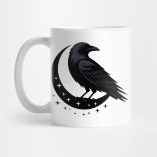Gothic Raven Silhouette Minimalist Black Bird Design Mug