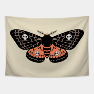 Death’s-Head Moth with Skulls and Gothic Wings Tapestry