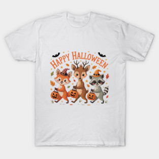 Adorable Fox, Deer, and Raccoon in Halloween Costumes T-Shirt