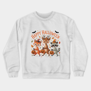 Adorable Fox, Deer, and Raccoon in Halloween Costumes Crewneck Sweatshirt