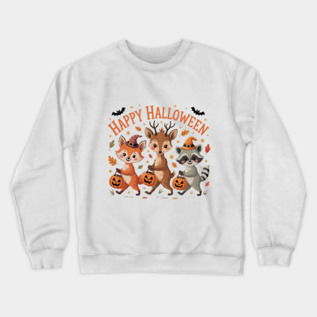 Adorable Fox, Deer, and Raccoon in Halloween Costumes Crewneck Sweatshirt by BirdsnStuff