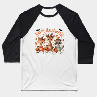 Adorable Fox, Deer, and Raccoon in Halloween Costumes Baseball T-Shirt