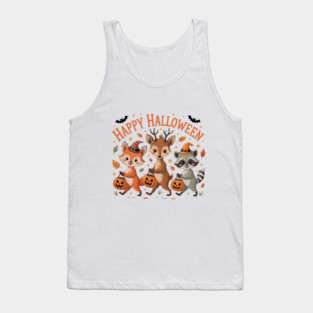 Adorable Fox, Deer, and Raccoon in Halloween Costumes Tank Top