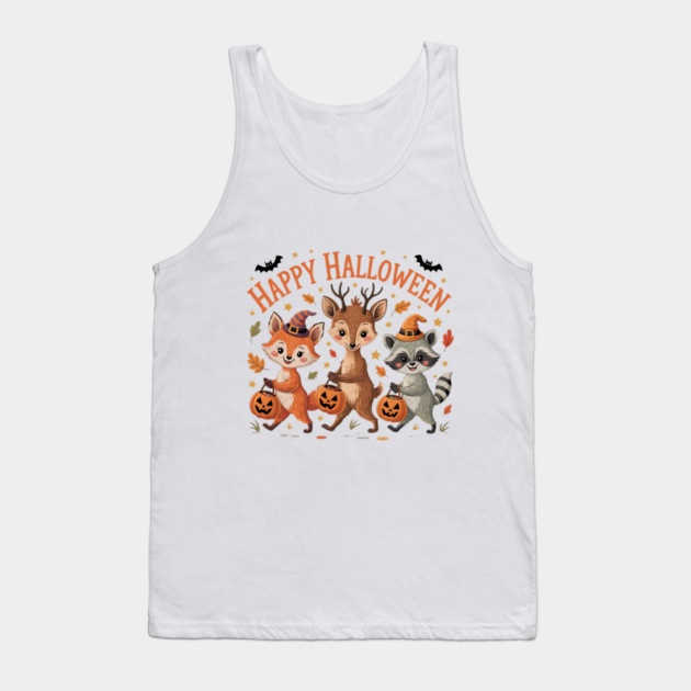 Adorable Fox, Deer, and Raccoon in Halloween Costumes Tank Top by BirdsnStuff