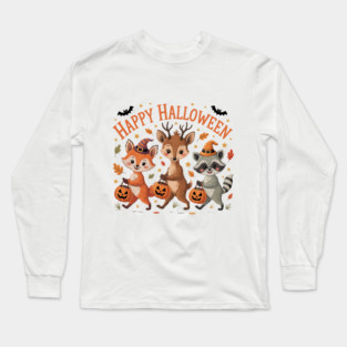 Adorable Fox, Deer, and Raccoon in Halloween Costumes Long Sleeve T-Shirt