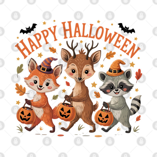 Adorable Fox, Deer, and Raccoon in Halloween Costumes by BirdsnStuff