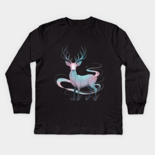 Fantasy Spirit Deer with Mystical Energy Kids Long Sleeve T-Shirt