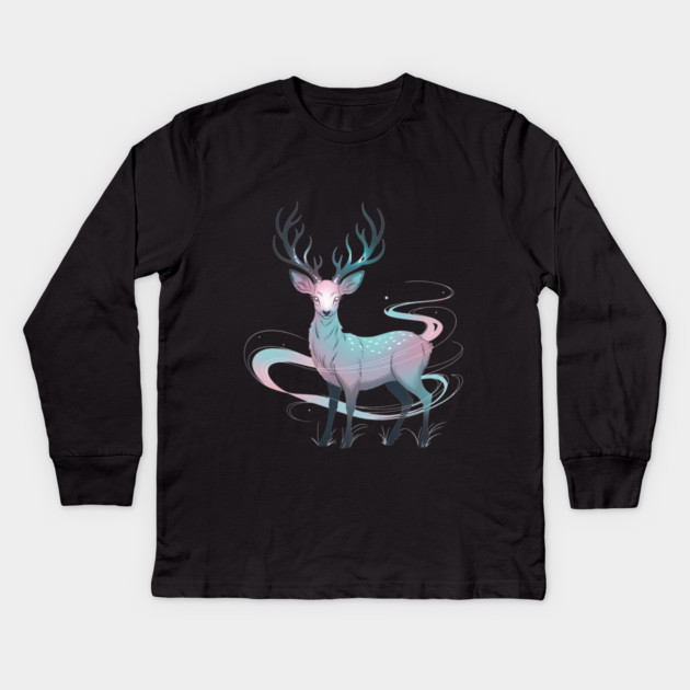 Fantasy Spirit Deer with Mystical Energy Kids Long Sleeve T-Shirt by BirdsnStuff