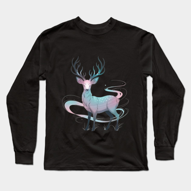 Fantasy Spirit Deer with Mystical Energy Long Sleeve T-Shirt by BirdsnStuff