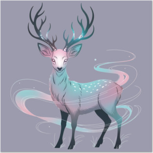Fantasy Spirit Deer with Mystical Energy Posters and Art