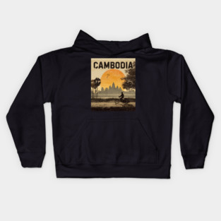 A Vintage Illustration of Cambodia Kids Hoodie