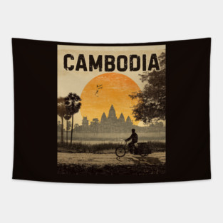 A Vintage Illustration of Cambodia Tapestry