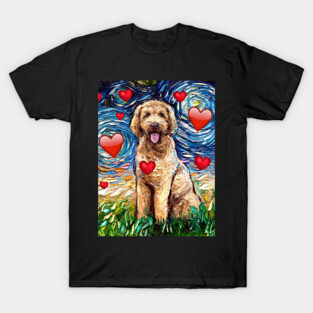 Goldendoodle Night with Hearts T-Shirt