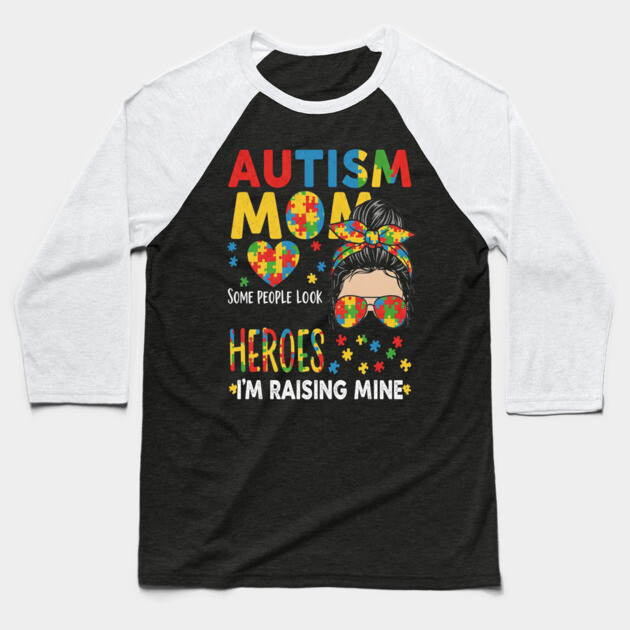 Autism Mom Tee - Raising My Superhero Design Baseball T-Shirt by OUTFITPAW