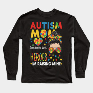 Autism Mom Tee - Raising My Superhero Design Long Sleeve T-Shirt