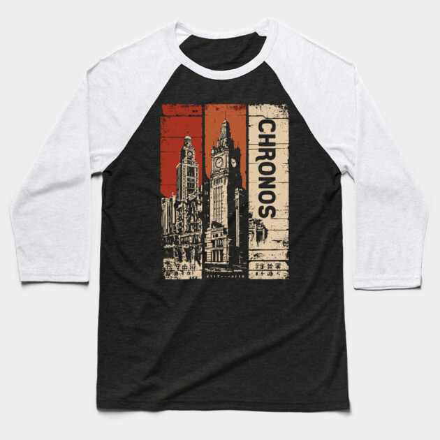 Chronos – Time Travel Aesthetic Vintage Clock Tower Poster Baseball T-Shirt by TuncGK