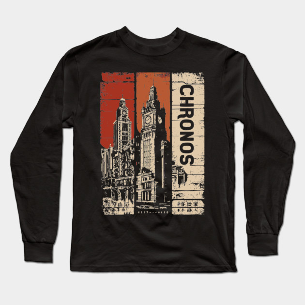 Chronos – Time Travel Aesthetic Vintage Clock Tower Poster Long Sleeve T-Shirt by TuncGK